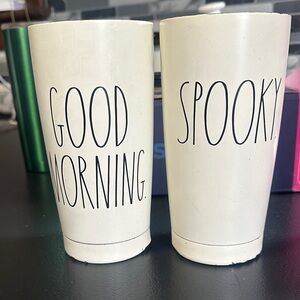 Rae Dunn Cream Ceramic Mugs - Good Morning & Spooky